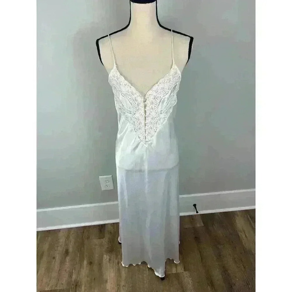 Vtg 80s 90s Diliar Made In Italy White Satin Nightgown Robe Set Lace Long Size M - Picture 3 of 16